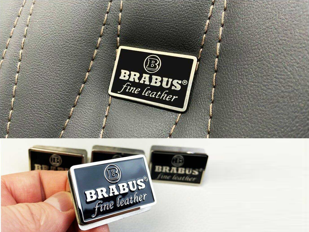 Mercedes Brabus Fine Leather Black Metal Seat Emblems Badges Logos Set